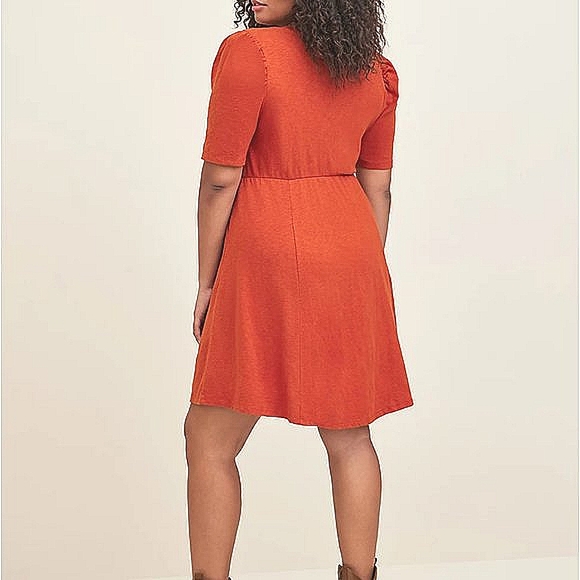❤️NWT VINTAGE TORRID DRESS PUFF SLEEVE - POCKETS SKATER RUSTY ORANGE - PLUS SIZE - Picture 2 of 13